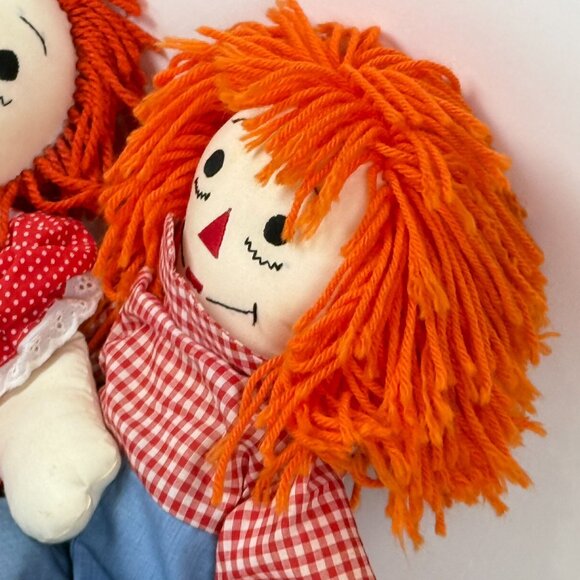 Vintage Raggedy Ann & Andy Dolls Soft Plush Pair 19” Red Polka Dot Clothes - Picture 5 of 11